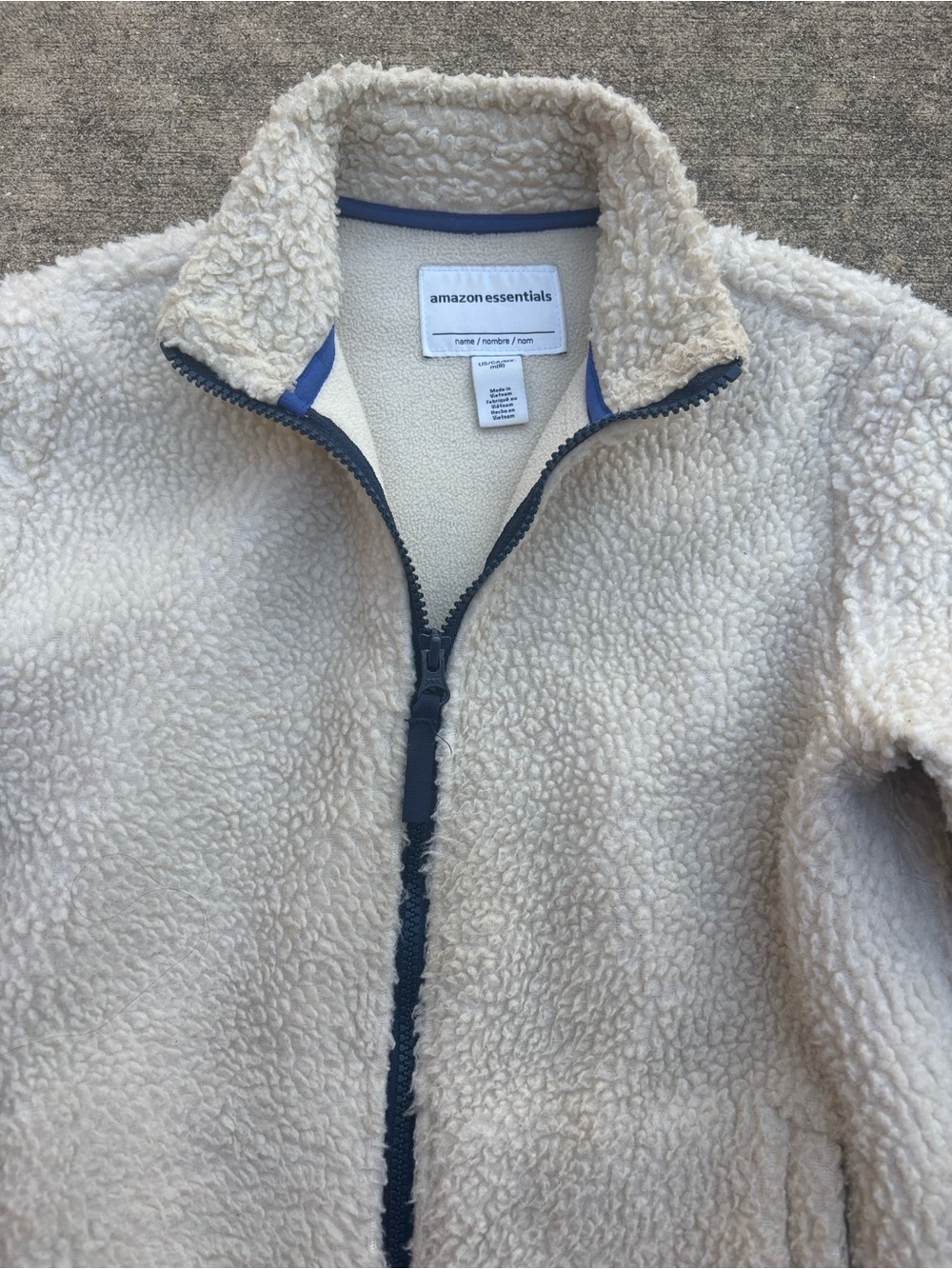 Amazon Essentials Ivory Sherpa Jacket with Navy Trim